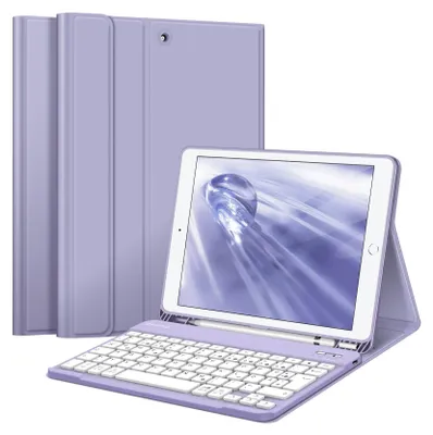 Produktbild von Fintie Tastatur Hülle für iPad 10.2 Zoll (9/8/ 7 Generation - 2021/2020/2019), Schutzhülle mit TPU Rückschale, Pencil Halter und magnetisch Abnehmbarer Tastatur mit QWERTZ Layout, Pastellviolett