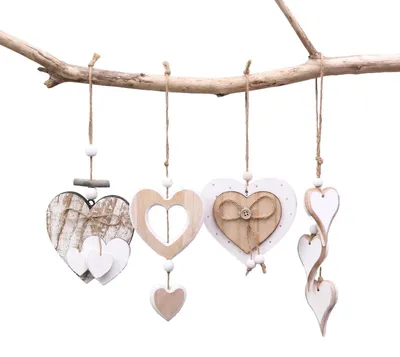 Productafbeelding van Set van 4 Houten Hart Raamdecoratie