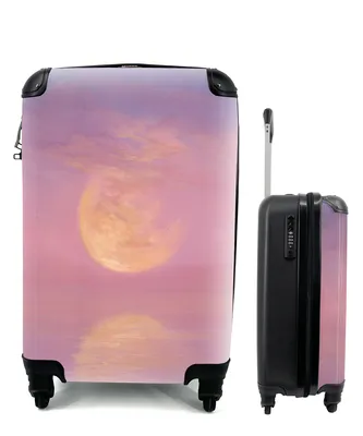 Produktbild von MuchoWow® Koffer Handgepäck Trolley Rollkoffer Kleine Reisekoffer mit 4 Rollen - Eine Illustration eines rosa Himmels mit der Sonne - Cabin Size < 55x40x23 cm & 55x40x20 cm - Fotokoffer - Kabinenkoffer - Boardgepäck - Reise-Box - Reisekoffer - Reisegepäck - Koffer mit Bild - Trolley für Kinder