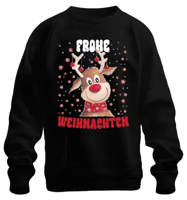Produktbild von Frohe Weihnachten Süßes Reh Rentier - Weihnachten Xmas Sweatshirt Pullover, Schwarz, 3XL