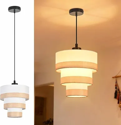 Immagine prodotto di ZMH luce a sospensione 1 fiamma pendente tavolo da pranzo appeso lampada retrò tessuto tavolo da pranzo lampada a sospensione E27 lampada rustica sala da pranzo (senza lampadina)
