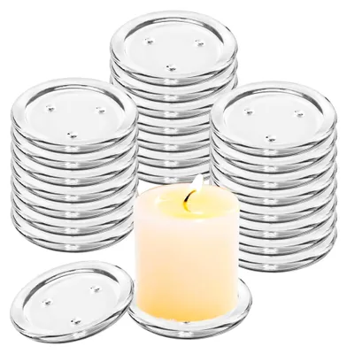 Produktbild von 24 Stück Kerzenteller aus Glas, 10 cm, runde Kerzenuntersetzer für verschiedene Anlässe