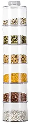 Image de Ensemble de pots à épices - 6 pièces, empilables - Rangement pour épices en cuisine - 35 x 9 x 8 cm - Blanc