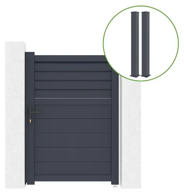 Produktbild von 1 m CARPATIA-Tor H.140 aus grauem Aluminium + 2 EIFEL-Pfosten H.166 cm