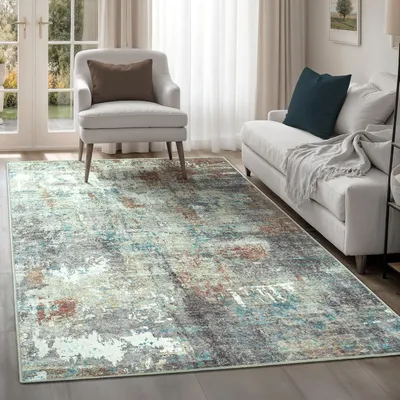 Produktbild von Maschinenwaschbarer Teppich, Antirutschrückseite, 122 x 170 cm, kurzflorig, für Wohnzimmer