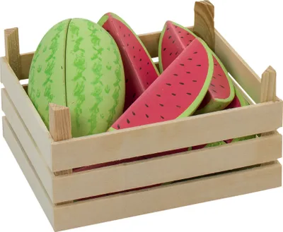 Produktbild von Holz-Melonen in Obstkiste Kaufmannsladen Marktstand
