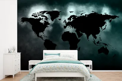 Produktbild von MuchoWow® Fototapete für Wohnzimmer oder Schlafzimmer Wandtapete Vinyl Motivtapete Weltkarte - Schwarz und weiß - 360x240 cm - Vinyl-Tapete