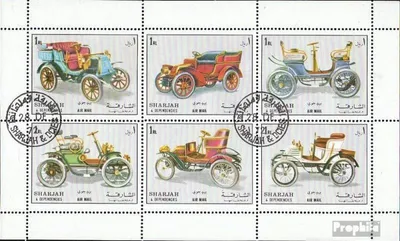 Produktbild von Briefmarken Sharjah 1972 Mi 1332-1337 Kleinbogen (kompl. Ausg.) gestempelt Autoveteranen