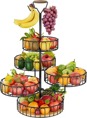 Produktbild von Famanu Obstschale 5-stufig mit Bananenhalter - Küchenorganizer für Obst und Gemüse