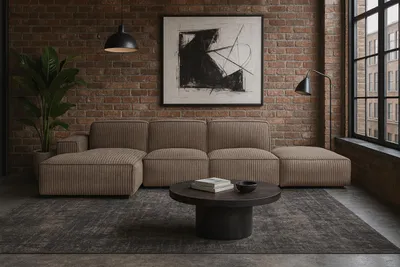 Produktbild von Kaiser Möbel Ecksofa Cursal L-Form, Stoff Poso, Dunkelbeige + Hocker, Links