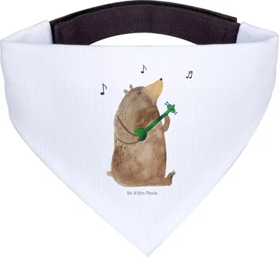 Produktbild von Mr. & Mrs. Panda Dreieckstuch Bär Gitarre - Weiß - Geschenk, Teddy, Hunde Halstuch, Bandana, Für, Hund