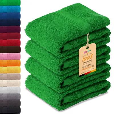 Produktbild von EllaTex PARIS 4er Set Gästetücher 30x50 cm – 100% Baumwolle, 500 g/m² Frottier, Vorteilspack, in Farbe: Grün