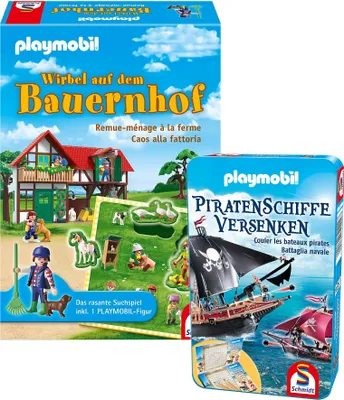 Produktbild von Schmidt - PLAYMOBIL 2er BUNDLE  - Suchspiel Wirbel auf dem Bauernhof + Piratenschiffe versenken