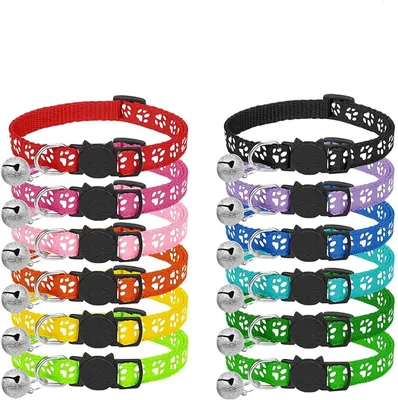 Produktbild von Katzenhalsband, 12 Stück Anti-Strangulations-Katzenhalsband, Kätzchenhalsband mit reflektierendem Riemen und Glöckchen, einstellbarer Bereich 19–32 cm