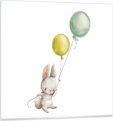 Produktbild von Bilder auf glas - Einteilig - Häschen Luftballons Kinder - 70x70cm - Glasbilder - Wandbilder - Bilder - zum Aufhängen bereit - Wanddekoration aus Glas - Glas Bilder - Wandbild auf Glas - GAC70x70-4731