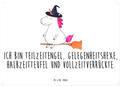 Produktbild von Mr. & Mrs. Panda tafel Einhorn Hexe DIN A4 - Weiß - Geschenk, Magnetschild, Teufel, Unicorn, Leben, Schild, Engel, Wandbild, Türschild, Blechschild, Ehefrau, Einhörner