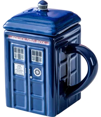 Tardis-Becher mit Deckel, 450 ml, Keramik, blau