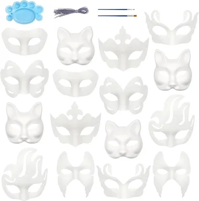 Productafbeelding van Doe-het-zelf maskerade-masker - Set van 16 - Beschilderbare papieren maskers om te knutselen - Kerstmis - Carnaval