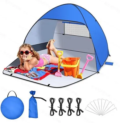 Produktbild von Famanu Pop-up Strandzelt für 1-3 Personen - Automatische, tragbare und wasserdichte Strandunterkunft mit UV 50+ Schutz