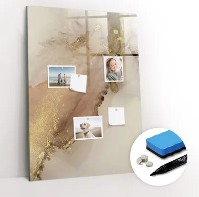 Produktbild von Magnetpinnwand Memoboard - Zubehörsatz - Schwarzer Marker + Schwamm + Magnete - 70 x 100 cm - Glitzermarmor
