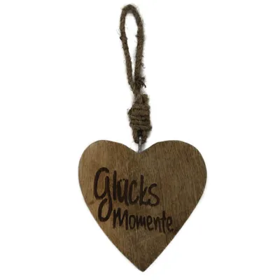 Image de Coeur en bois avec texte Moments de bonheur Décoration à suspendre hauteur 10cm