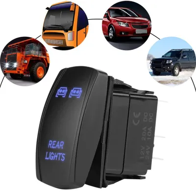 Obrázok produktu pre 12 V/24 V jednosmerný napájací zdroj s modrým LED svetlom a laserom, 5-pinový kolískový vypínač zadného svetla pre autá a lode