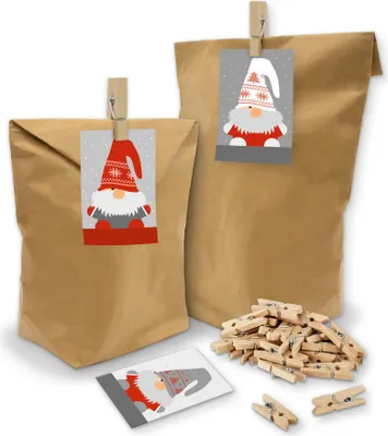 Produktbild von itenga SET Geschenktüten Wichtelbande 24 x Tüten + Klammern + Karten