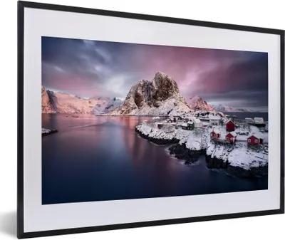 Produktbild von MuchoWow® Gerahmtes Poster Lofoten Norwegen Fotodruck 60x40 cm - Poster mit Schwarzem Bilderrahmen Wandposter Rahmen Foto Bilder - Schlafzimmer - Plakat in Rahmen - Drucken