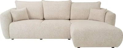 Produktbild von L-Form Ecksofa – Rechts – Modernes Sofa mit Schlaffunktion und Bettkasten – Liegefläche 210 × 140 cm – Ecru Strukturstoff Chenille