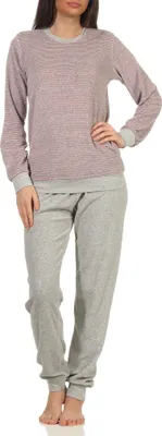 Produktbild von Mädchen Frottee Pyjama langarm mit Bündchenin toller Streifenoptik ; grau , 122