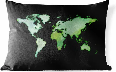 Produktbild von MuchoWow® Outdoor Kissen - Weltkarte - Grün - Aquarell - 50x30 cm - Wetterfest - Lounge Kissen - Sofa kissen - Wohnzimmer Dekoration