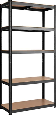 Produktbild von GOPLUS Lagerregal 150 x 75 x 30 cm, Schwerlastregal 650 kg Belastbar, Kellerregal aus Holz und Eisen, Steckregal, 5 MDF-Platten (Schwarz)