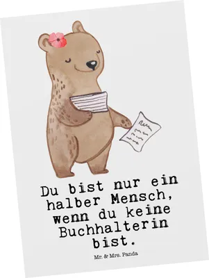 Produktbild von Mr. & Mrs. Panda Postkarte Buchhalterin Herz - Weiß - Geschenk, Grußkarte, Spruch, bildkarte, Fotokarte, Buchhalter, Postkarten, Witzig, Angestellte, Ansichtskarte, Beruf