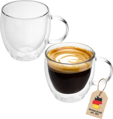 Immagine prodotto di Intirilife 2x set di bicchieri termici a doppia parete da 100 - 150 ml - bicchieri termici in vetro soffiato a bocca isolati per latte macchiato espresso bicchiere da tè bicchiere da caffè con manico