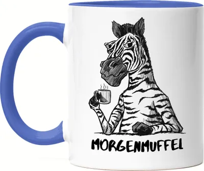 Produktbild von Morgenmuffel Tasse Blau Kein Morgenmensch Erstmal Kaffee Büro Kollegen Zebra Geschenk