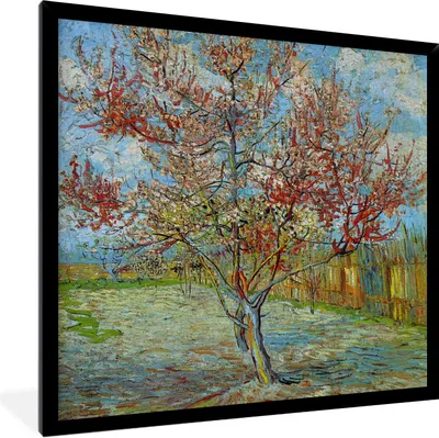 Produktbild von MuchoWow® Gerahmtes Poster Der rosa Pfirsichbaum - Vincent van Gogh 40x40 cm - Poster mit Schwarzem Bilderrahmen Wandposter Rahmen Foto Bilder - Mit Rahmen - Wanddekoration Schlafzimmer
