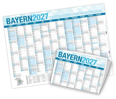 Produktbild von itenga Jahresplaner Bayern 2027 Wandkalender DIN A2 (59,4 x 42,0 cm), 250 g/m², gefalzt auf DIN A4