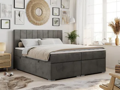 Produktbild von Boxspringbett mit 2 Bettkästen, Matratze und Topper, Polsterbett - ALLY - 140x200cm - Dunkelgrau - H3