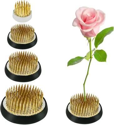 Produktbild von Dopwii Hanataba Kenzan Blumenigel, 4 Stück, Rund, Edelstahl, Gummidichtung, lange dichte Kupfernadeln, für Ikebana, 23mm 34mm 40mm 46mm