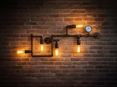 Produktbild von LED Innen Wandleuchte Industrial Wasserrohr Lampe 5-flammig, Rost, Treppenhaus