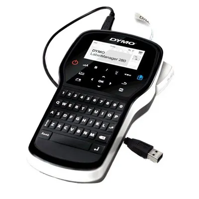 Zdjęcie produktu dla DYMO LabelManager Zestaw ręcznej drukarki etykietDYMO 280, klawiatura QWERTY, 2 rolki etykiet D1 i walizka do przenoszenia, QWERTY, D1, Termotransferowy, Przewodowa, Czarny, Srebrny