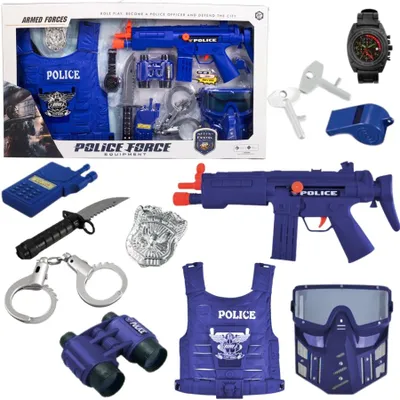 Zdjęcie produktu dla Zestaw Policjanta Policja Kajdanki Kamizelka Maska Karabin Odznaka