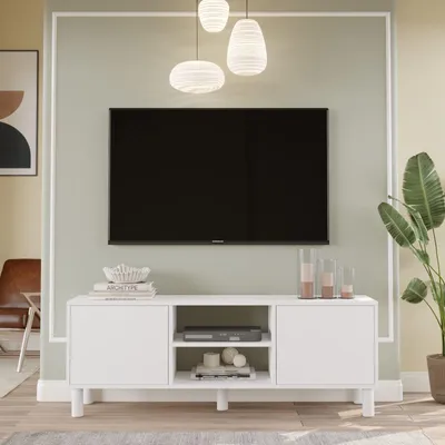 Obrázok produktu pre Skye Decor, kvalitný televízny stojan (s rodičovským zámkom) - 100% melamín, biela farba, 160 cm
