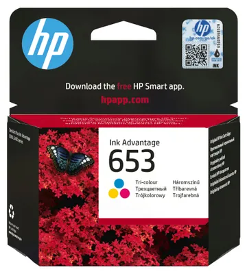 Produktbild von HP 653 Cyan/Magenta/Gelb Original Advantage-Druckerpatrone, Standardertrag, Cyan, Magenta, Gelb, Tinte auf Farbstoffbasis, 5 ml, 1 Stück(e), Kombi-Packung