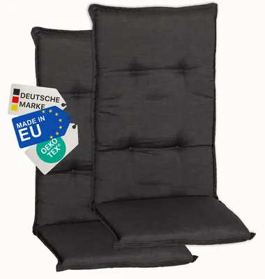 Produktbild von NYVI Gartenstuhl Auflagen Hochlehner 2er Set Barcelona - UV-Beständig, Atmungsaktiv, Strapazierfähig - Hochlehnerauflagen Sitzkissen Outdoor - Sitzauflagen für Gartenstühle 118x50cm Dunkelgrau