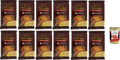 Produktbild von Le Veneziane Pasta di Mais Penne rigate senza glutine,100% italienische Maisnudeln, glutenfrei. gluten free 12x 250g + Italian Gourmet polpa 400g