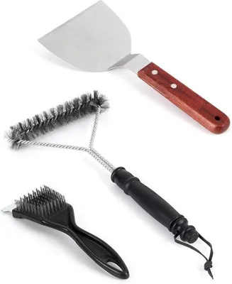 Produktbild von 3-teiliges BBQ-Grill-Bürstenset aus Edelstahl, Barbecue-Reinigungsbürsten, Grillofenreiniger mit Drahtbürste, Schaber-Set und robuste Grillreinigungswerkzeuge