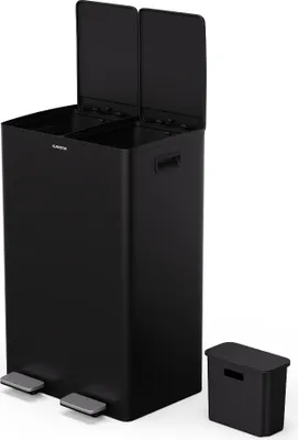 Image de Klarstein EcoVista Poubelle - 60 L Tri sélectif avec bac à compost amovible, fermeture douce, acier inoxydable, poubelle de cuisine