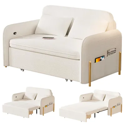 Produktbild von 2-Sitzer-Schlafsofa, ausziehbares Schlafsofa mit USB-Anschlüssen, Zweisitzer-Schlafsofa mit Seitentasche für Schlafzimmer, Wohnzimmer, Wohnung