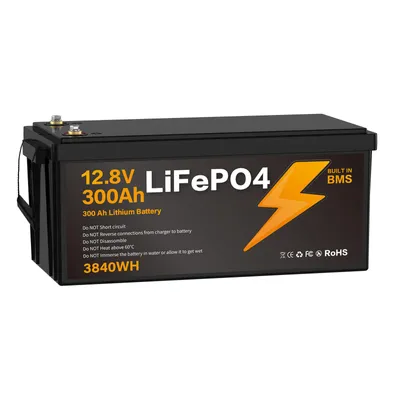 Produktbild von 12,8V 300Ah Lithium-Eisenphosphat Akku mit Smart BMS IP67 LiFePO4 Batterie wasserdicht Lithium Akku 3840Wh 3000+ Zyklen für Solaranlage Camping